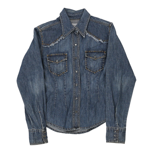 Vintage Swish Denim Shirt - Small Blue Cotton