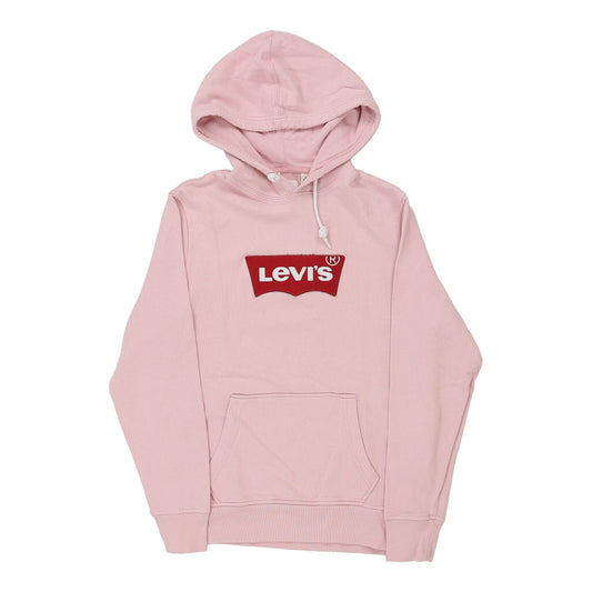 Vintage Levis Spellout Hoodie - Small Pink Cotton Blend