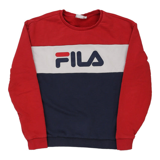 Vintage Fila Spellout Sweatshirt - Medium Block Colour Cotton Blend