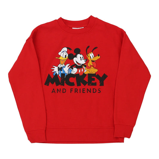 Vintage Mickey Cartoon Sweatshirt - 2XS Red Cotton Blend