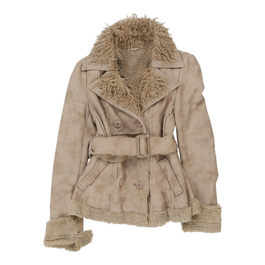 Vintage Unbranded Afghan Coat - Small Beige Polyester Blend