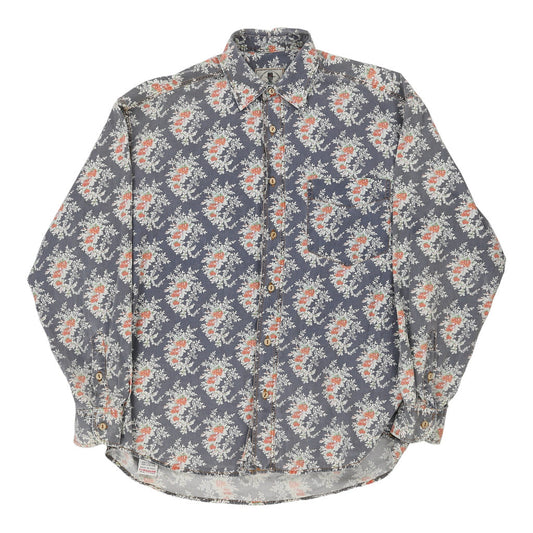 Vintage Unbranded Floral Patterned Shirt - Small Blue Cotton