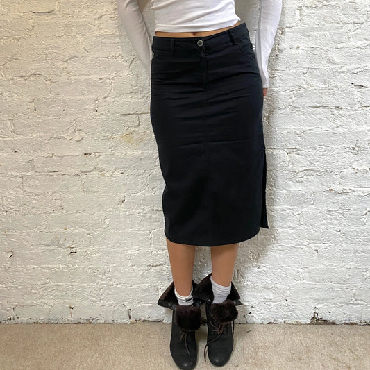 Vintage navy Armani Jeans Midi Skirt - womens 33" waist