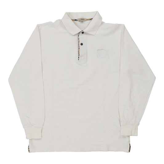 Vintage Burberry London Long Sleeve Polo Shirt - Large White Cotton