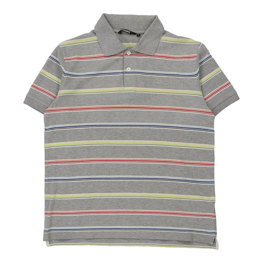 Vintage Colmar Striped Polo Shirt - Large Grey Cotton