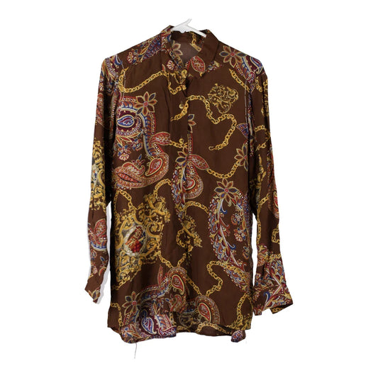 Vintage Unbranded Patterned Shirt - Large Brown Viscose Blend