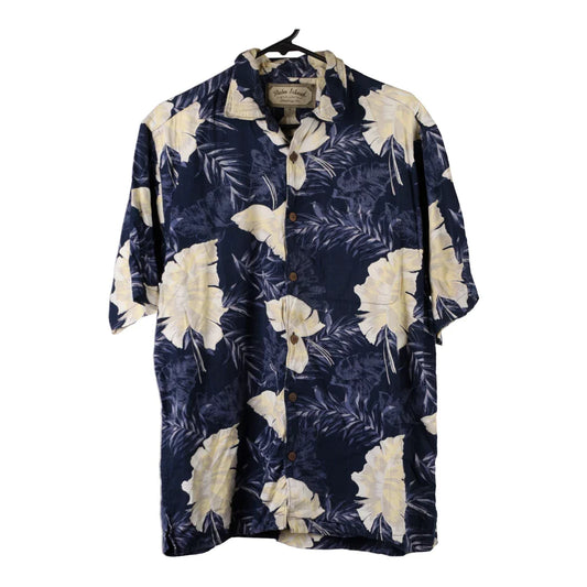 Vintage Palm Island Floral Hawaiian Shirt - Medium Navy Viscose Blend