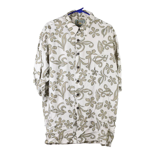 Vintage Hana Bay Floral Hawaiian Shirt - Large Beige Viscose Blend