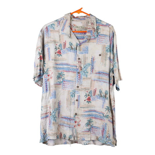 Vintage Batik Bay Graphic Hawaiian Shirt - XL Beige Viscose Blend