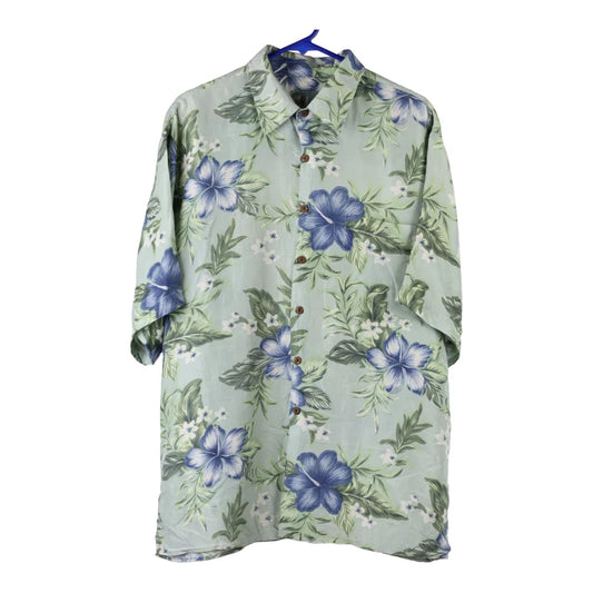 Vintage Silk Traders Floral Hawaiian Shirt - Large Green Silk