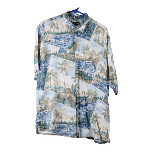Vintage St. Johns Bay Graphic Hawaiian Shirt - Large Blue Viscose Blend