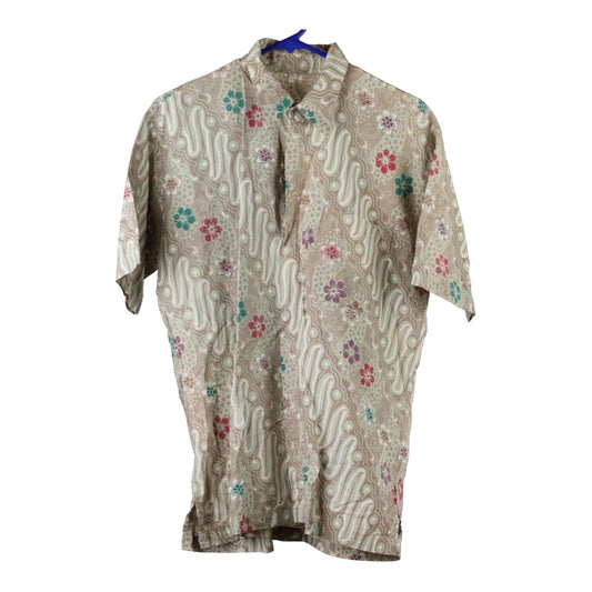 Vintage Unbranded Floral Hawaiian Shirt - Large Beige Viscose Blend