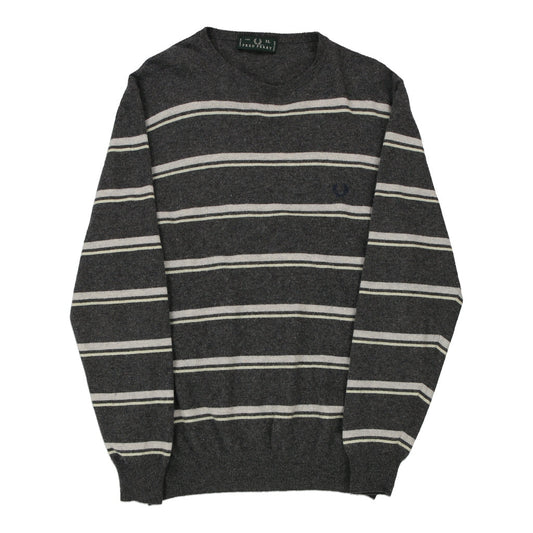 Vintage Fred Perry Striped Jumper - XL Grey Merino Wool Blend