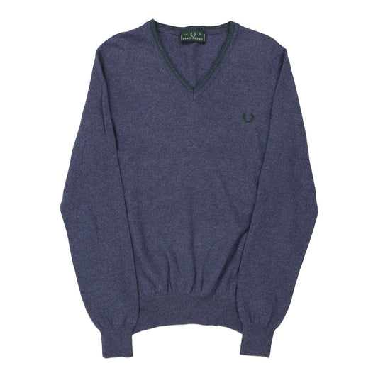 Vintage Fred Perry V-neck Jumper - Large Blue Wool