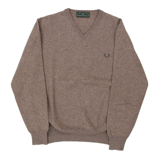 Vintage Fred Perry V-neck Jumper - Medium Beige Wool