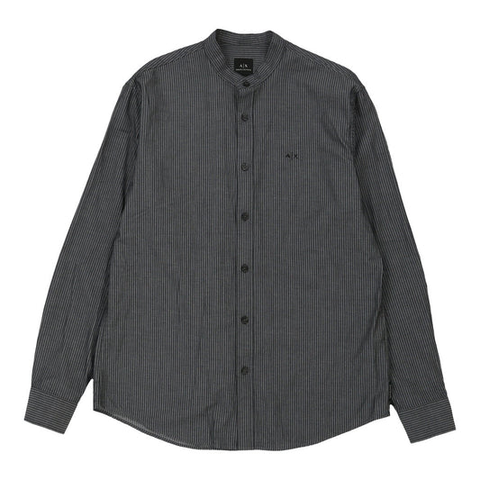 Vintage Armani Exchange Striped Shirt - Small Grey Cotton