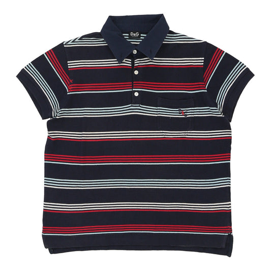 Vintage Dolce & Gabbana Striped Polo Shirt - Small Navy Cotton