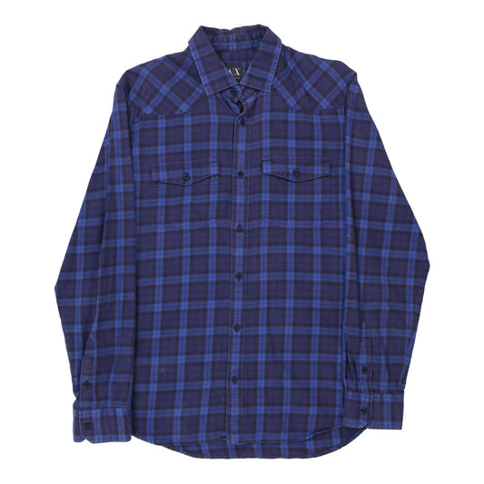 Vintage Armani Exchange Checked Shirt - Large Blue Cotton