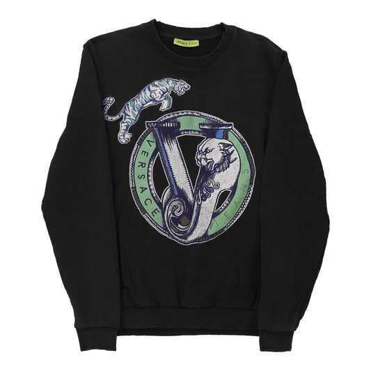 Vintage Versace Jeans Couture Graphic Sweatshirt - Small Black Cotton Blend