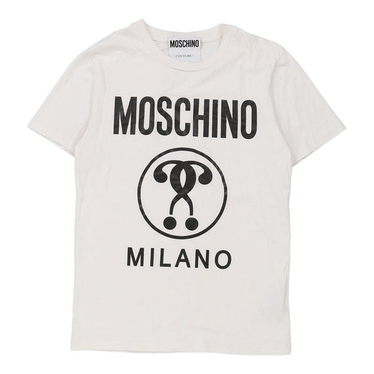 Vintage Moschino Graphic T-Shirt - Small White Cotton