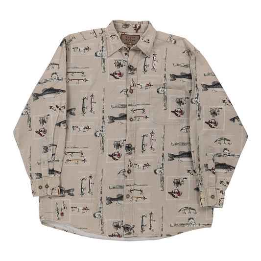 Vintage Woods & Water Patterned Shirt - Medium Beige Cotton
