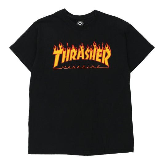 Vintage Thrasher Graphic T-Shirt - Medium Black Cotton