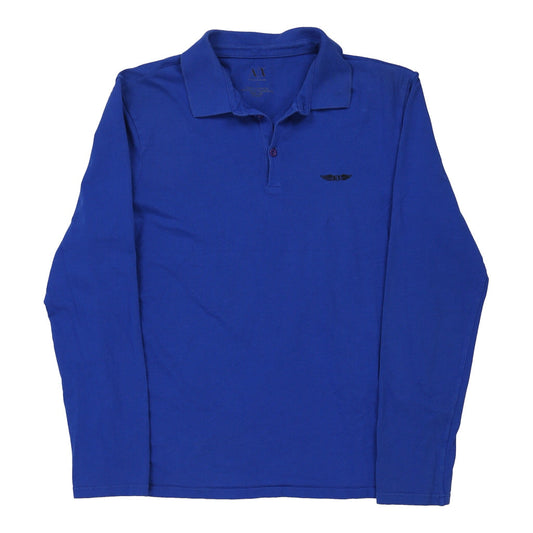 Vintage Armani Exchange Slim Fit Long Sleeve Polo Shirt - Large Blue Cotton