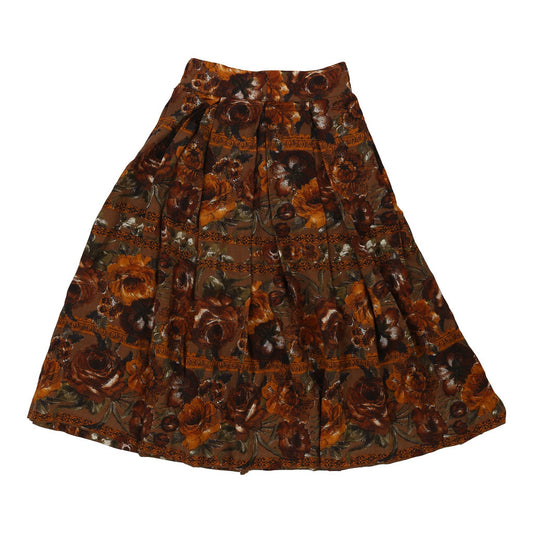 Vintage Byblos Floral Midi Skirt - 26W UK 6 Brown Wool Blend