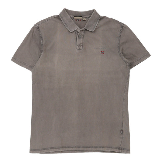 Vintage Napapijri Polo Shirt - Small Grey Cotton
