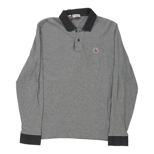 Vintage Moncler Slim Fit Long Sleeve Polo Shirt - Large Grey Cotton
