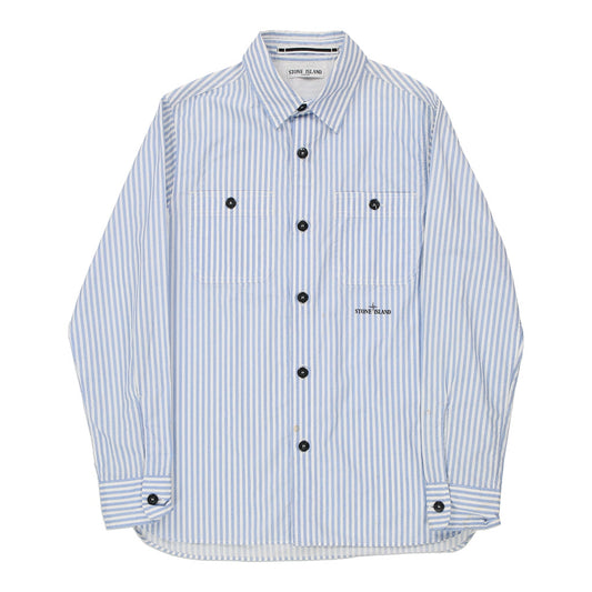 Vintage Age 12 Stone Island Striped Shirt - Medium Blue Cotton