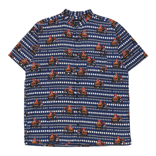 Vintage Unbranded Graphic Patterned Shirt - XL Blue Cotton