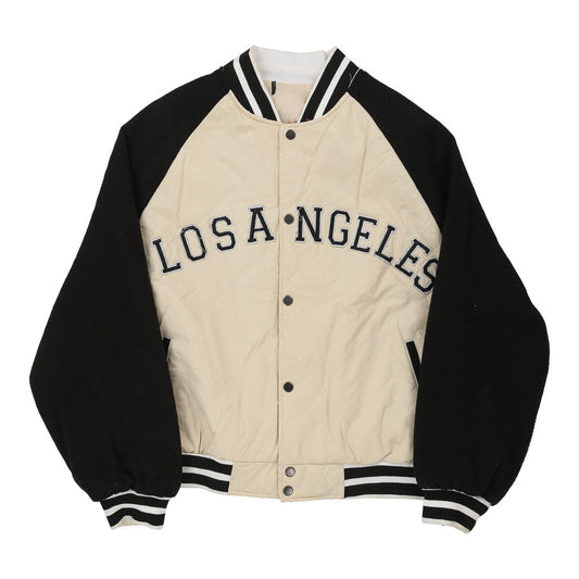 Vintage Los Angeles Boohoo Oversized Baseball Jacket - Small Beige Cotton Blend