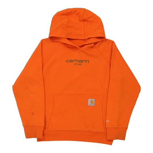 Vintage Age 10 Carhartt Spellout Hoodie - Medium Orange Cotton Blend