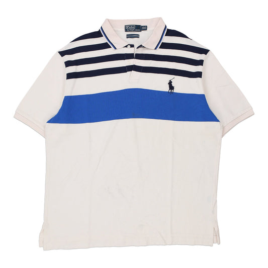 Vintage Ralph Lauren Striped Polo Shirt - 2XL White Cotton