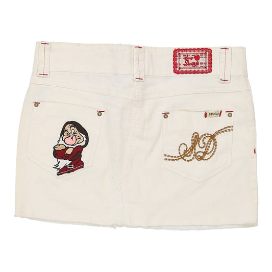Vintage Grumpy Brontolo Embroidered Denim Skirt - 32W UK 12 Beige Cotton