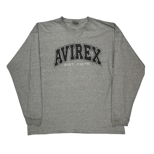 Est. 1975 Avirex Spellout Long Sleeve T-Shirt - 4XL Grey Cotton Blend