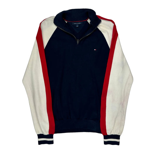 Tommy Hilfiger Striped 1/4 Zip - Large Red Cotton