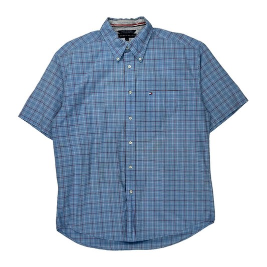 Tommy Hilfiger Checked Short Sleeve Shirt - Large Blue Cotton