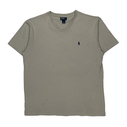 Polo By Ralph Lauren V-Neck T-Shirt - Large Beige Cotton