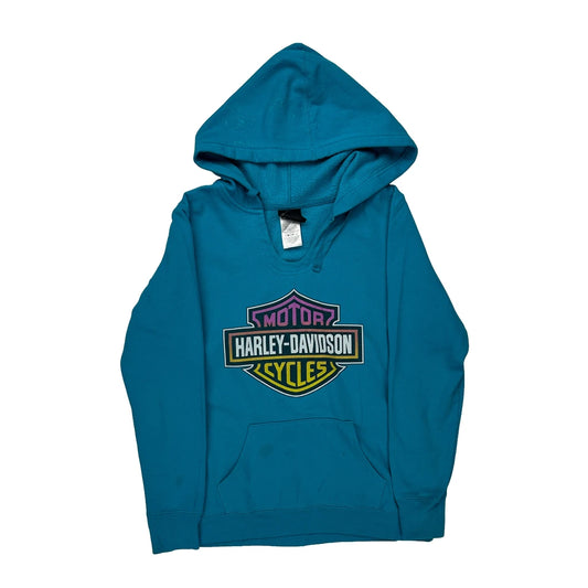 Motorcycles Harley Davidson Graphic Hoodie - Medium Blue Cotton Blend
