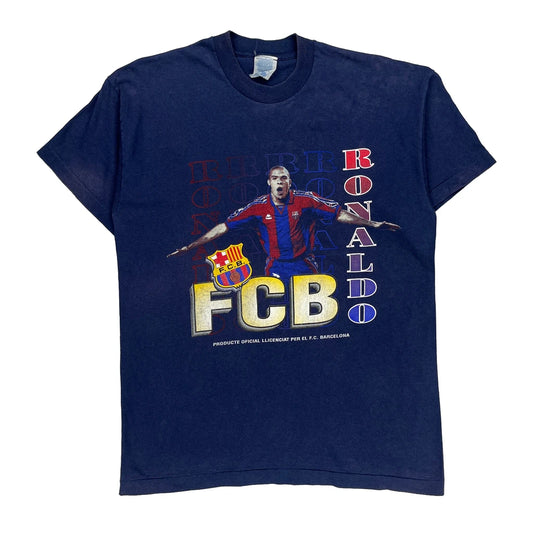 Fc Barcelona Corner Single Stitch T-Shirt - Large Navy Cotton