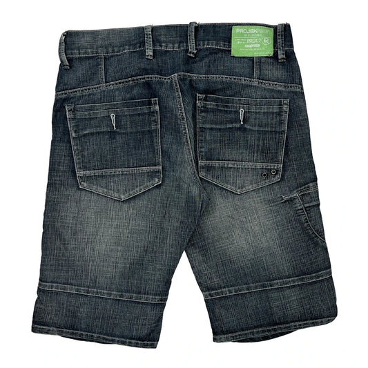 Projekraw Hip Hop Denim Shorts - 34W 12L Dark Wash Denim