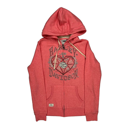 Love & Freedom Harley Davidson Graphic Hoodie - Medium Red Cotton Blend