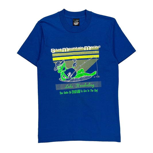 Blue Mountain Marine Screen Stars Single Stitch T-Shirt - Medium Blue Cotton Blend
